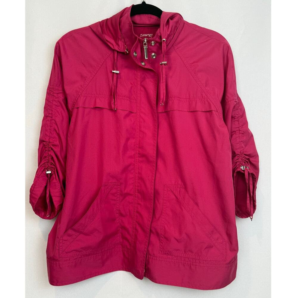 Chico's Zenergy Hooded Anorak Jacket Magenta Pink Size 2 (L) Full Zip